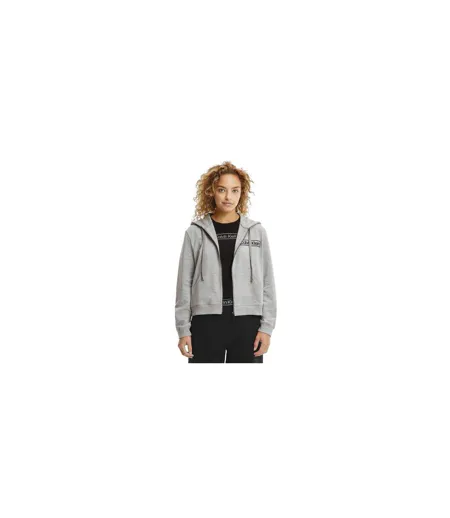 Womens/ladies Logo Cotton Long-sleeved Full Zip Hoodie Grey Marl Calvin Klein