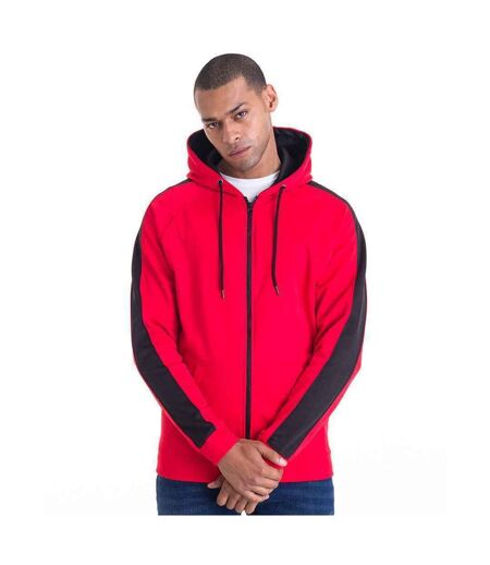 AWDis Just Hoods Mens Contrast Sports Polyester Full Zip Hoodie (Fire Red/Jet Black)
