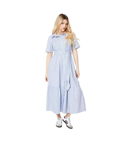 Womens/ladies striped waist tie midi shirt dress blue Dorothy Perkins