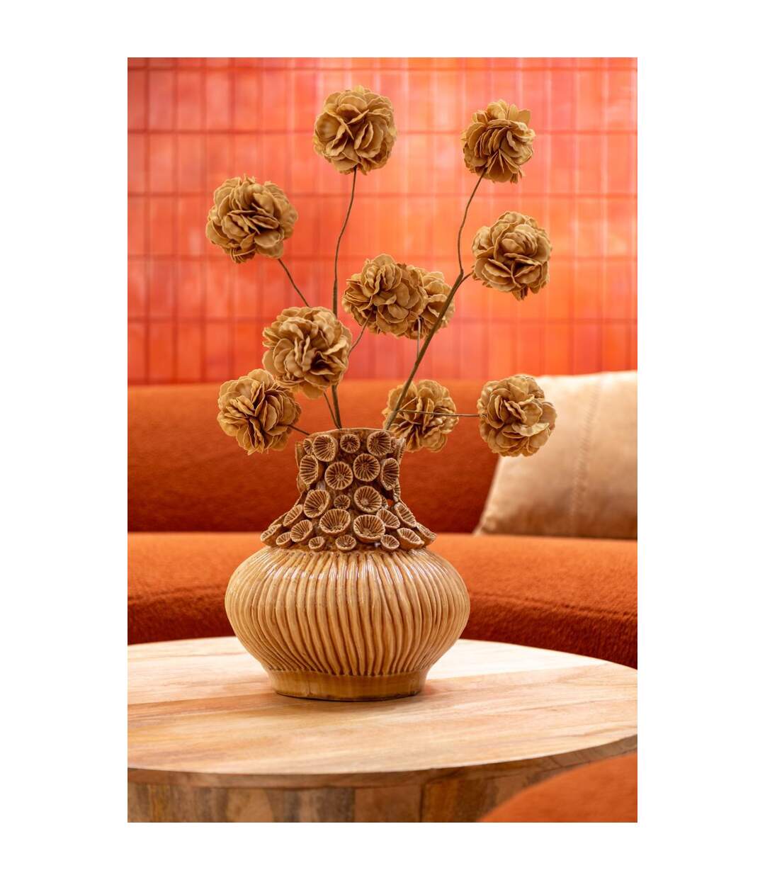 Vase Gourde Corail en Argile Isidro 33cm Ocre-3