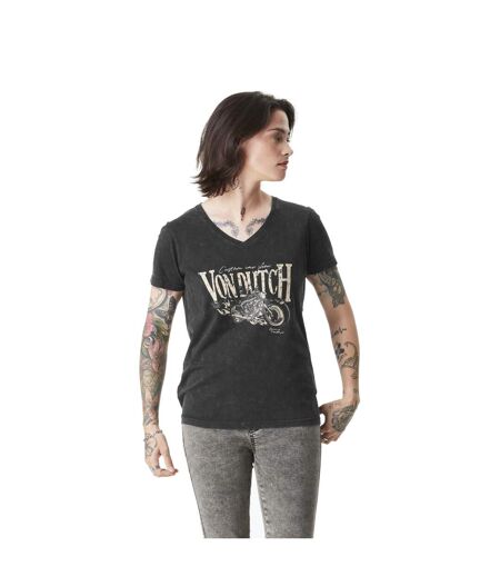 T-shirt femme col en V avec print et clous devant Racing Vondutch