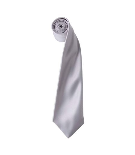 Premier Mens Plain Satin Tie (Narrow Blade) (Silver Grey) (One Size) - UTRW1152
