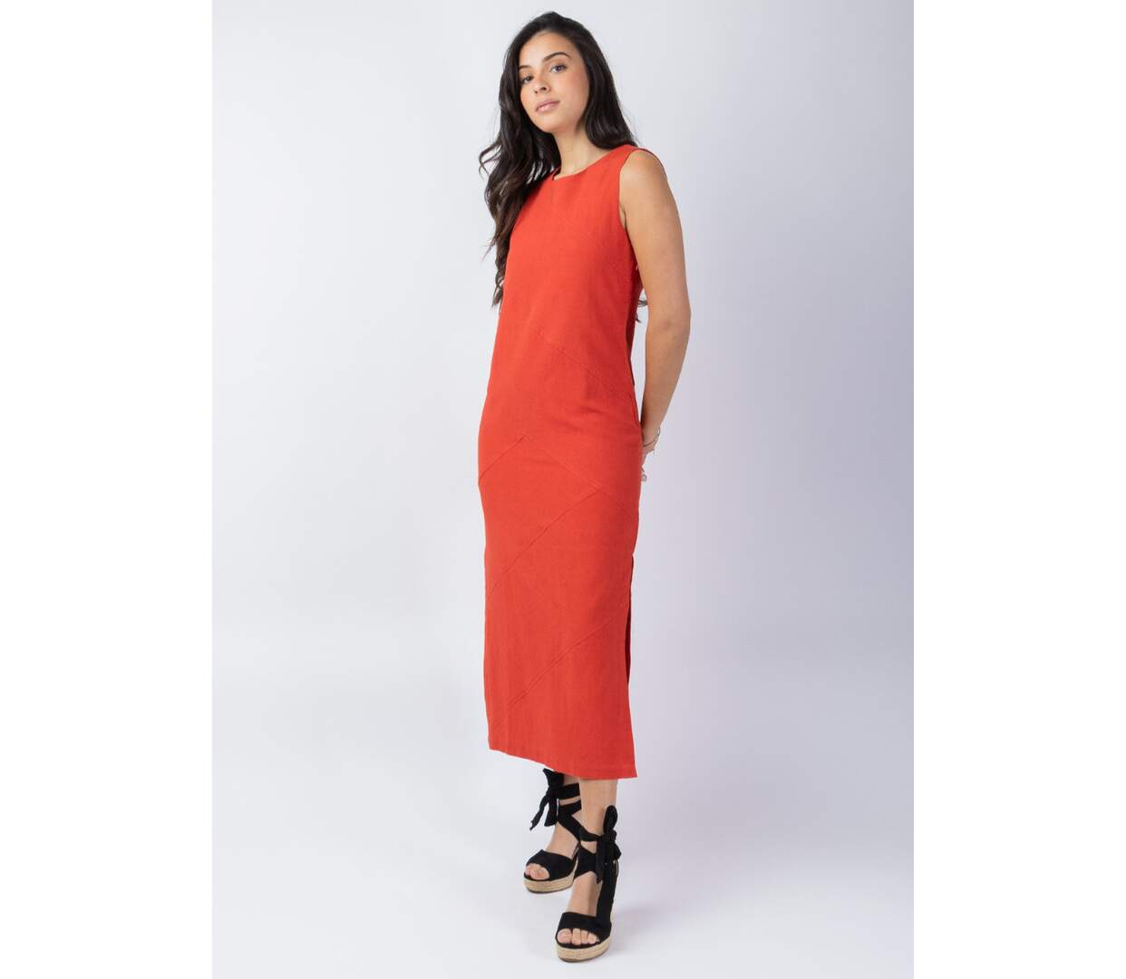 Robe longue larges bretelles CHARLINE unie terracotta Coton Du Monde-2