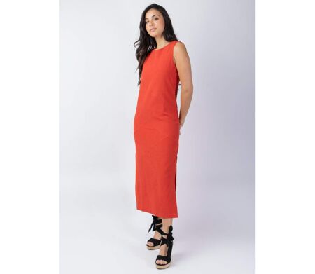Robe longue larges bretelles CHARLINE unie terracotta Coton Du Monde