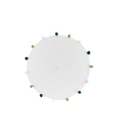 Tapis Rond Enfant Pompomparty 90cm Blanc & Vert