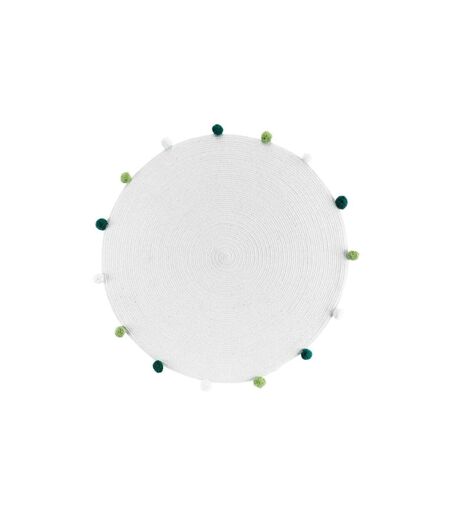 Tapis Rond Enfant Pompomparty 90cm Blanc & Vert