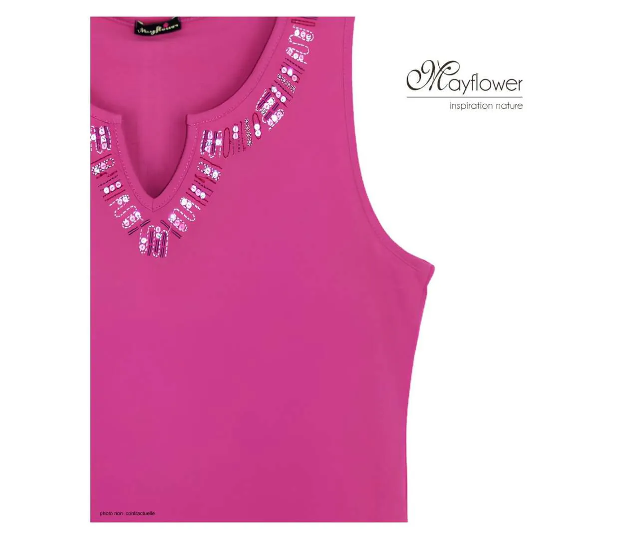 Débardeur femme MAYFLOWER REFAT : Tee-shirt sans manches fushia avec col strass étincelant-4