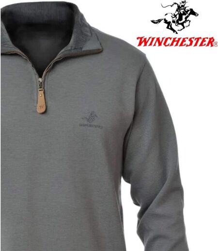 WINCHESTER CAMPO2G — Sweat col montant zippé gris : douceur 100 % coton