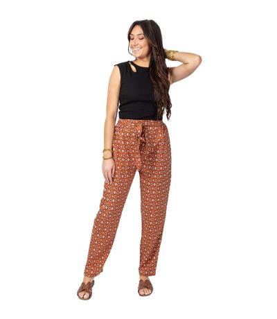 Pantalon casual CHARLY imprimé ethnique camel Coton Du Monde