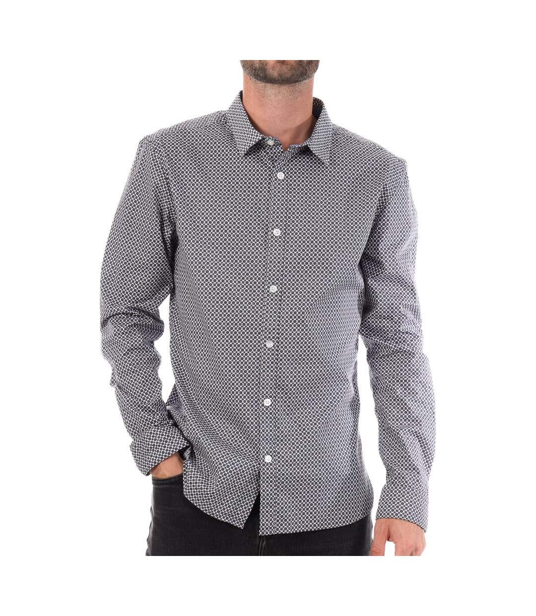 Chemise bleu imprimé homme teddy smith carton strectch-1