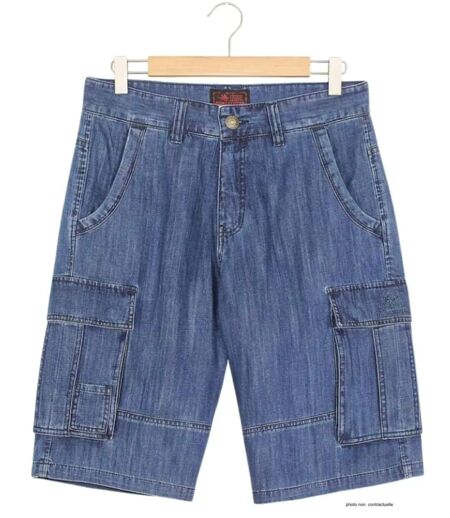 WINCHESTER INDIGO1 : Bermuda en jean homme bleu stone en coton style cargo décontracté