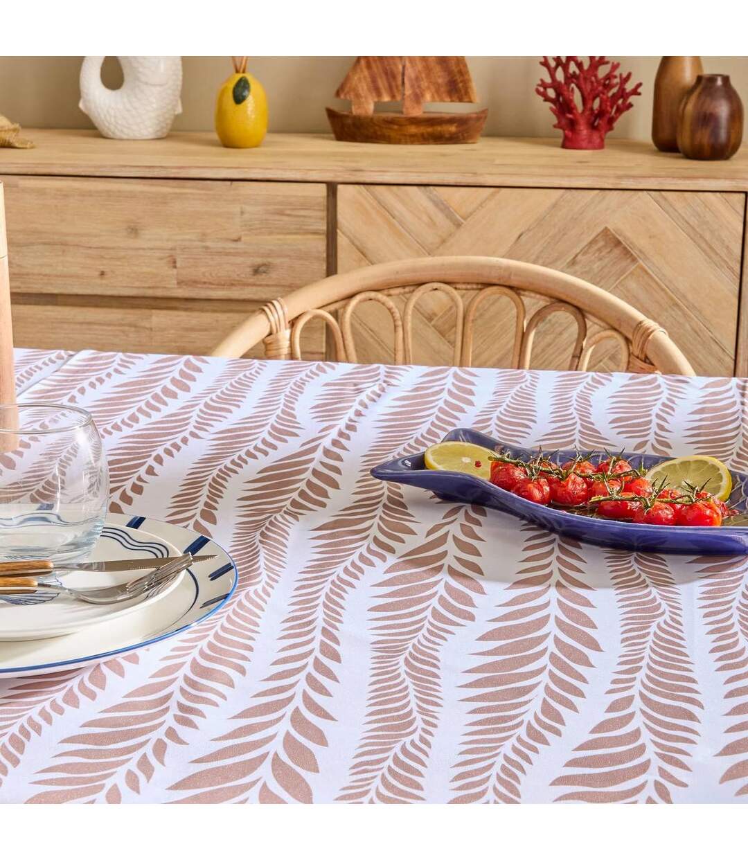 Nappe Antitache Imprimé Océania 140x240cm Terracotta-3