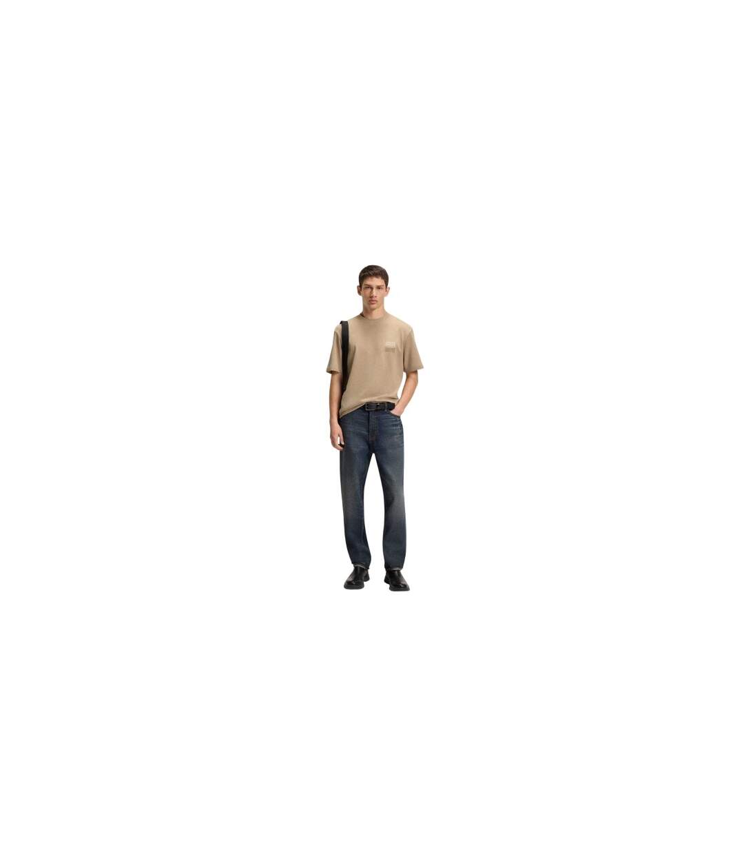 Mens Dusplito Split Logo T-shirt Beige Hugo Boss-1