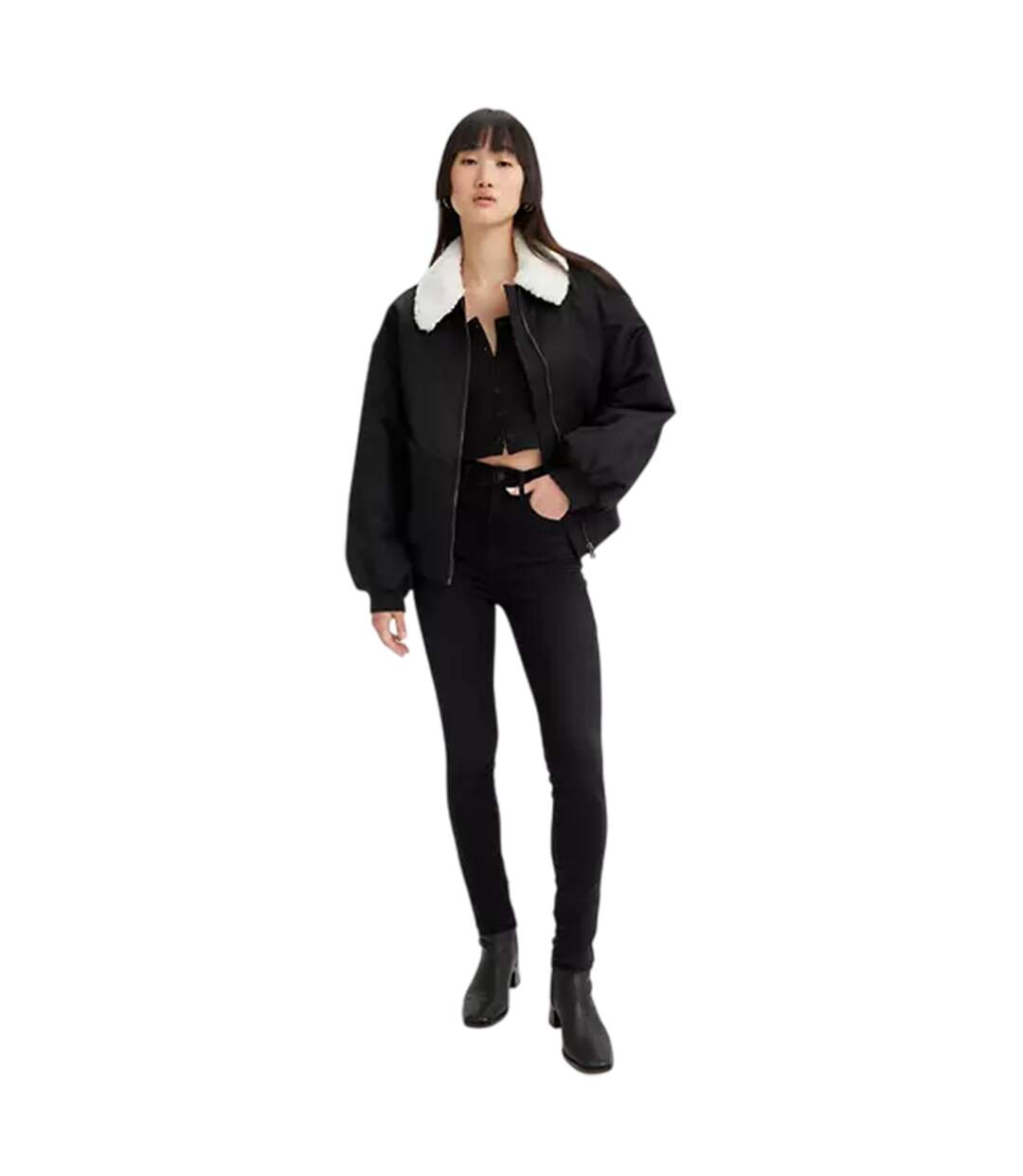 Womens/ladies Mile High Cotton Blend Super Skinny Jeans Black Levis-1