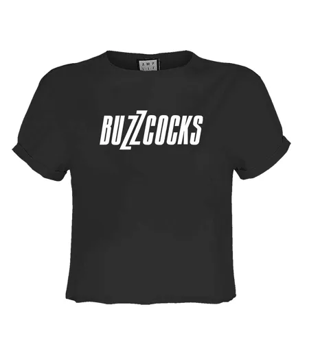 Womens/ladies Buzzcocks Logo Crop T-shirt Charcoal Amplified