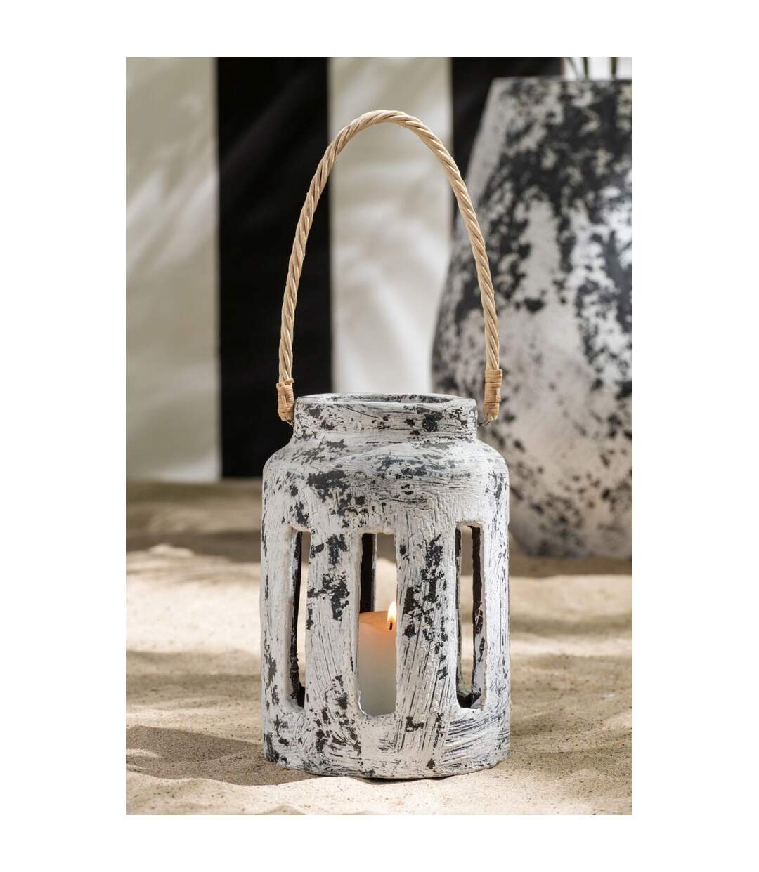 Lanterne en Terre Cuite Ruby 34cm Noir & Blanc-4