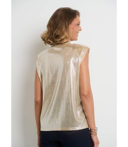 T-shirt métallisé sans manches col rond