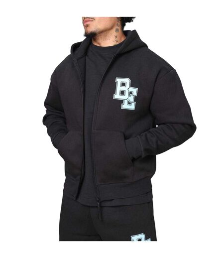 Mens Collegiate Full Zip Hoodie Black Blank Essentials
