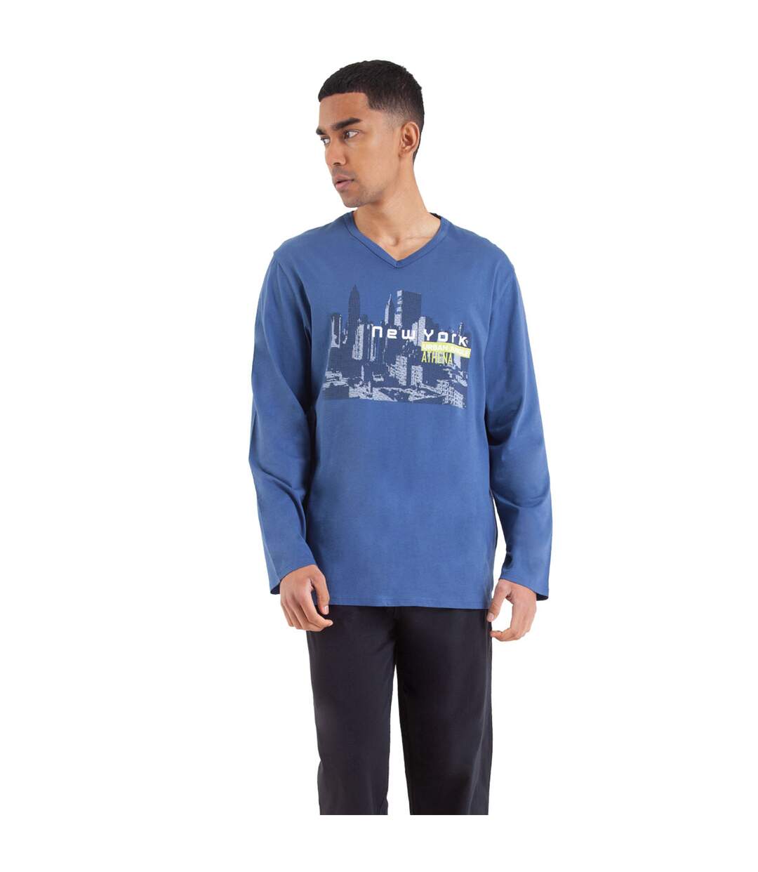 Pyjama long col V homme Nightwear Athena-3