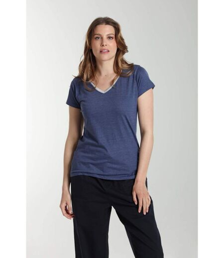 Tee Shirt Col V Lurex Manches Courtes Femme Tee Sun Twilight (marine) | Gerard Pasquier