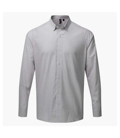 Premier Mens Maxton Check Long Sleeve Shirt (Silver/White)