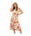 Robe Mi-longue Manches Bouffantes Motif/style Floral Femme Crème AX Paris-4