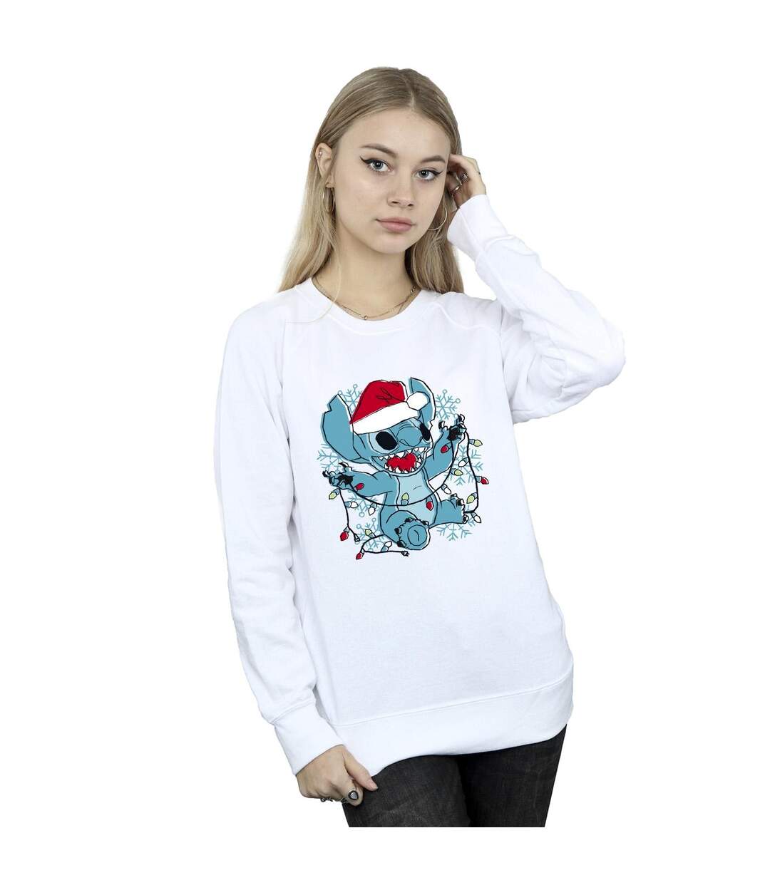 Disney - Sweat LILO AND STITCH CHRISTMAS LIGHTS SKETCH - Femme (Blanc) - UTBI22680-2
