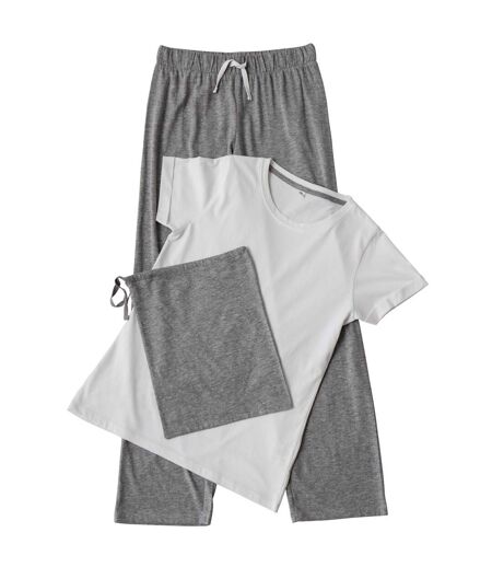 Towel City Womens/Ladies Pyjama T-Shirt And Bottoms Set (White/Heather Grey) - UTRW5461