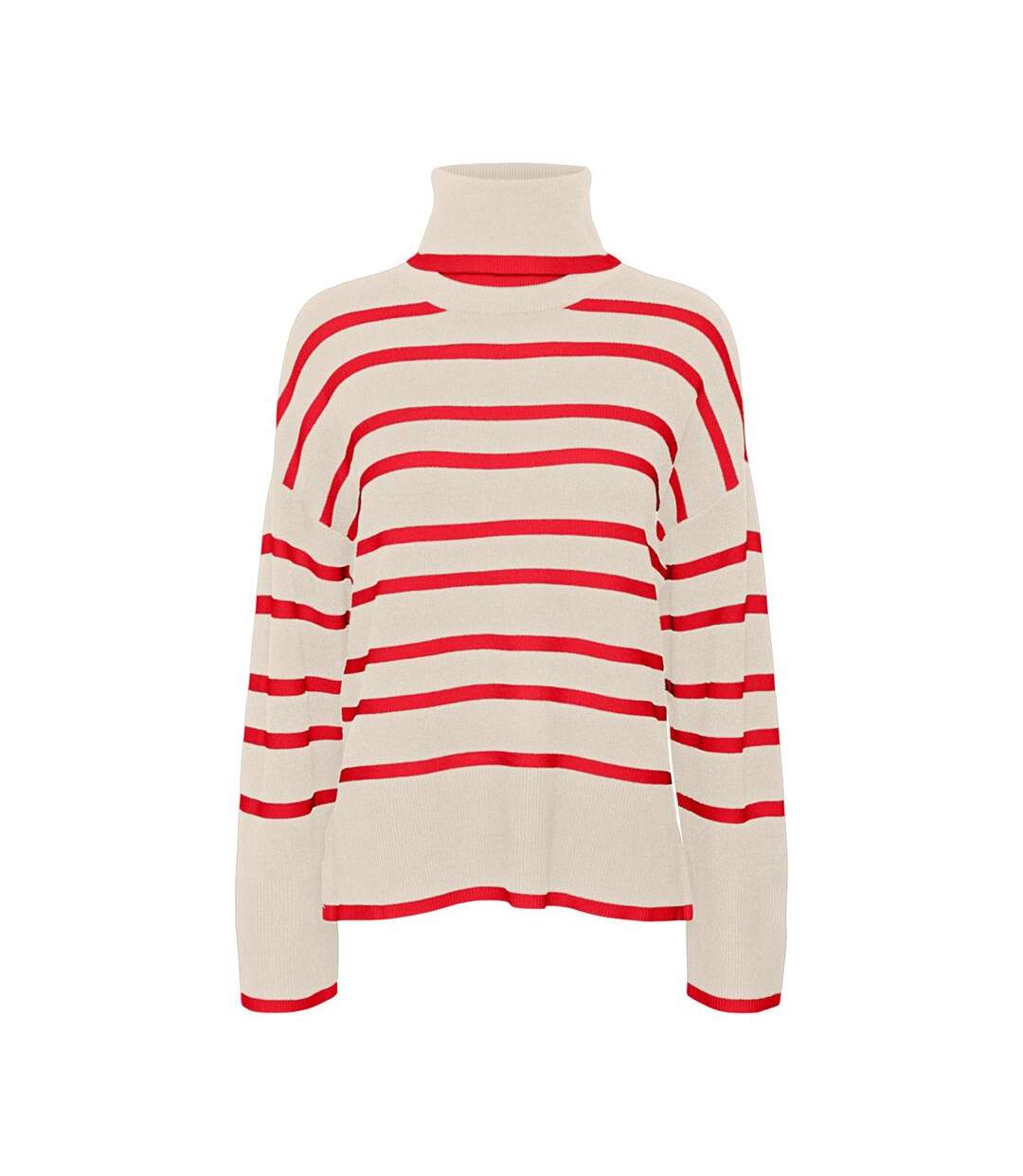 Pull beige/rouge femme vero moda saba-1