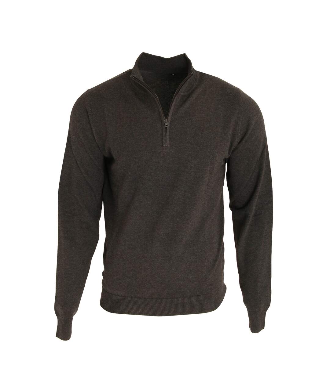 Pull tricoté à col zippé homme gris foncé Premier