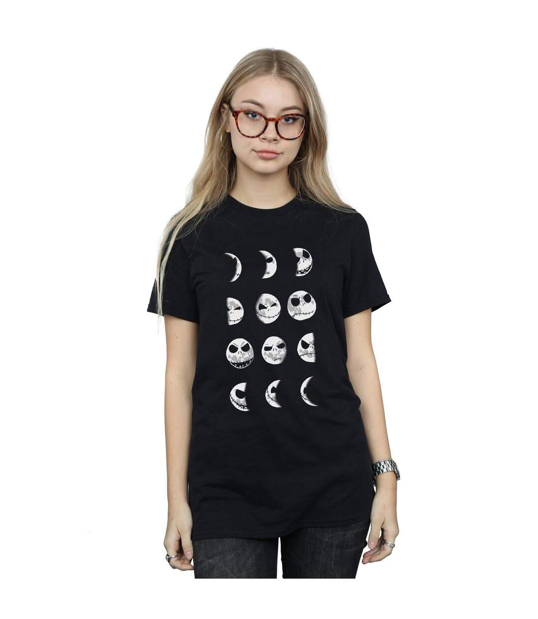 Disney Womens/Ladies Nightmare Before Christmas Jack Moon Cotton Boyfriend T-Shirt (Noir) - UTBI41479-2