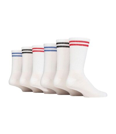 6 Pack Mens White Crew Socks with Stripe - Comfortable Cotton Sport Socks