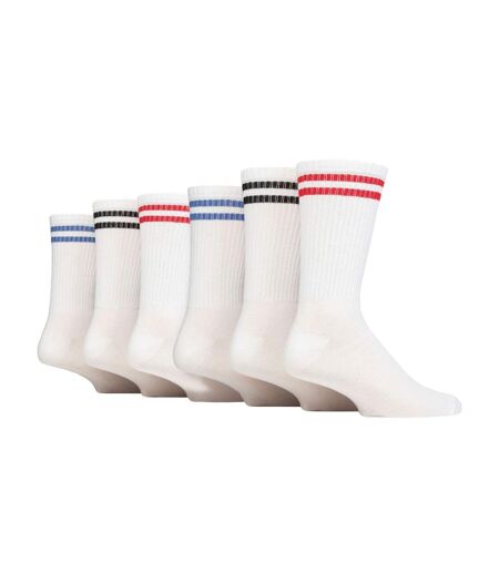 6 Pack Mens White Crew Socks with Stripe - Comfortable Cotton Sport Socks