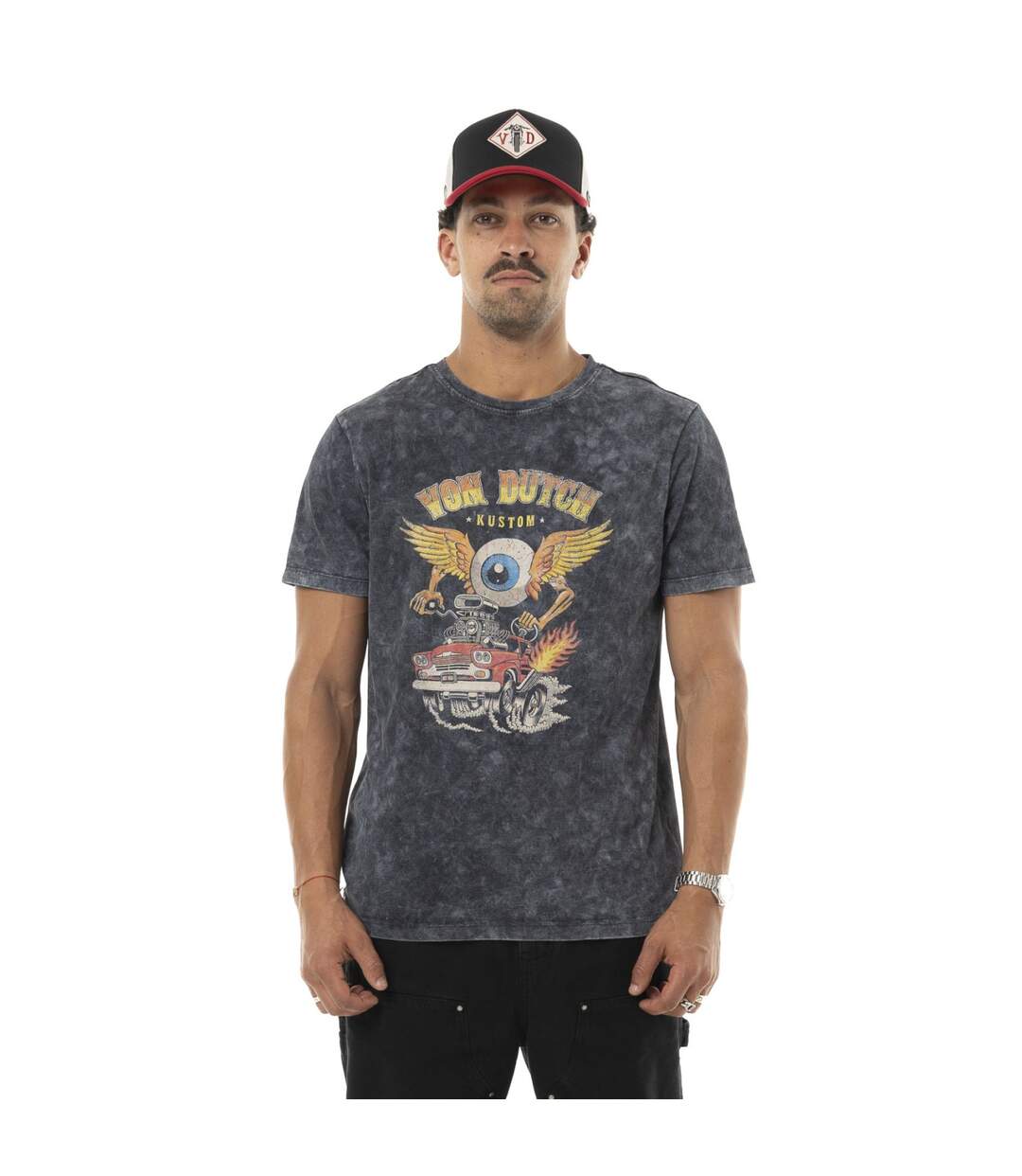 T-shirt homme col rond en jersey acid wash et print devant Cars Vondutch-1