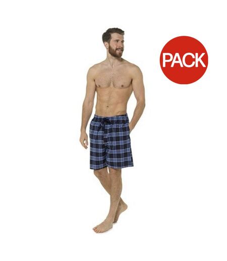 Pack of 2  Mens checked lounge shorts  grey/navy Foxbury