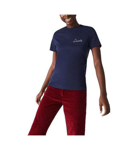 Womens/ladies embroidered cotton crew neck t-shirt blue Lacoste