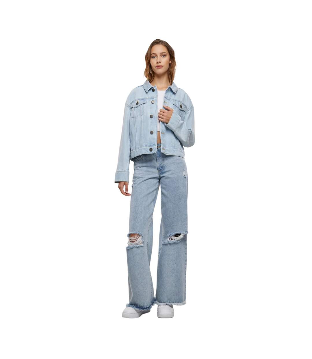 Veste En Jean Motif/style Années 80 Femme Bleu Clair Délavé Urban Classics-1