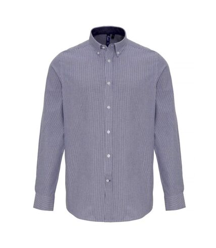 Premier Mens Cotton Rich Oxford Stripe Shirt (White/Navy)