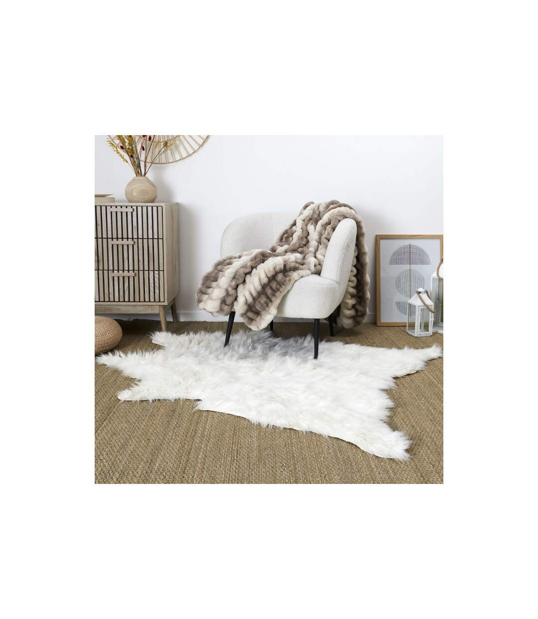 Tapis Imitation Fourrure Effet Peau 120x158cm Blanc-3