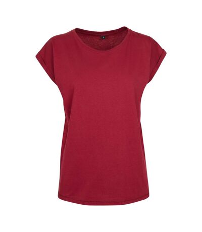 Build Your Brand Womens/Ladies Extended Shoulder T-Shirt (Burgundy)