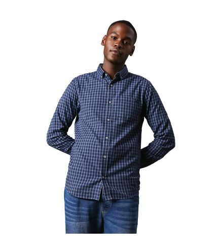 Mens grid checked brushed long-sleeve shirt marine Maine Maine