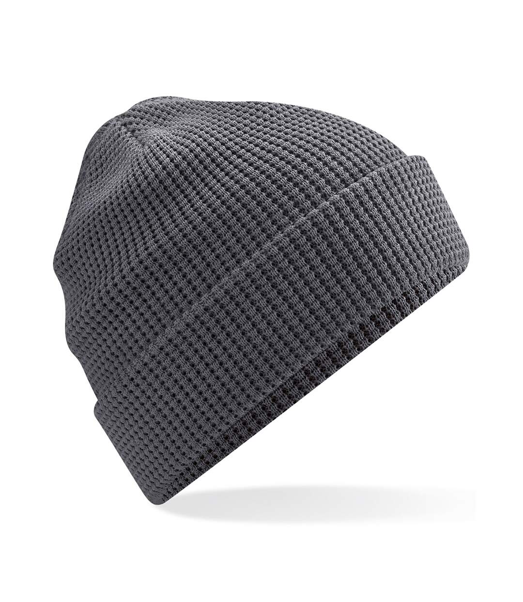 Cuffed organic cotton waffle beanie graphite grey Beechfield-1