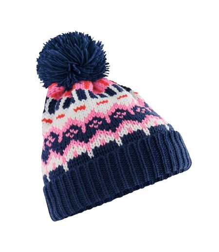 Bonnet Ski Motif/style Rétro Adulte Bleu Marine Blanc Beechfield