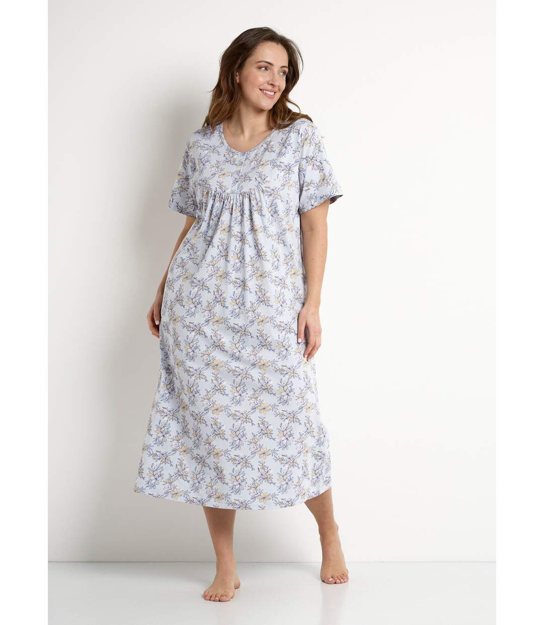 Chemise de nuit longue coton manches courtes-1