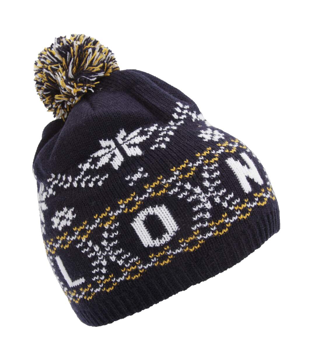 Homme bleu marine Bonnet à motif London et pompon