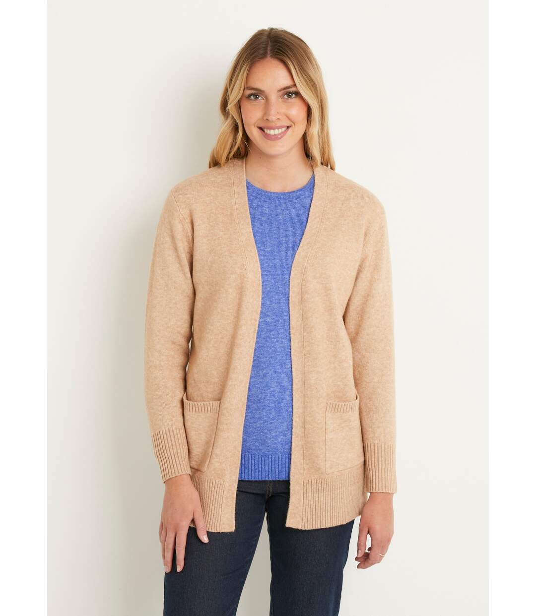 Gilet chiné long bord à bord avec laine-1