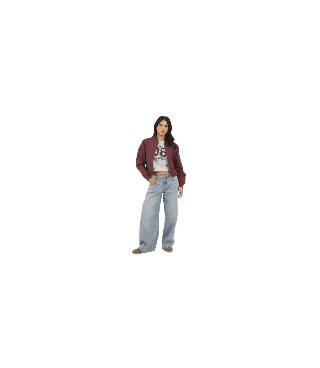 Womens/ladies Bomber Jacket Burgundy Brave Soul-1