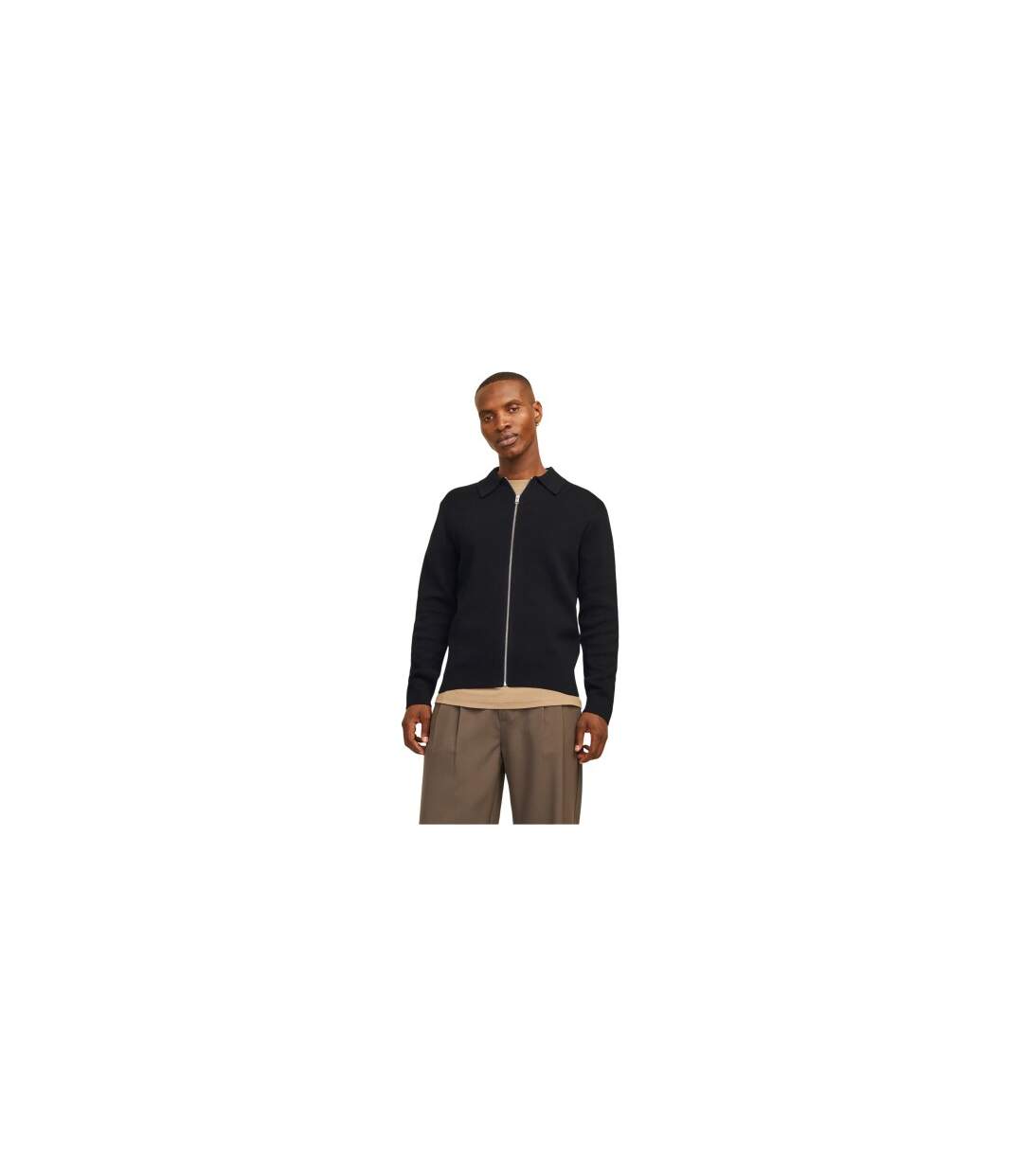 Mens Knitted Collared Long-sleeved Jacket Black Jack And Jones-1