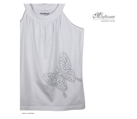Débardeur MAYFLOWER TF196BL à motif papillon strass : l'éclat poétique pour sublimer votre allure