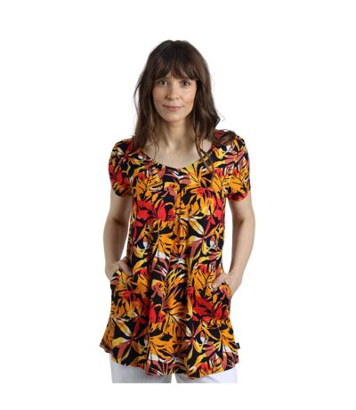 Womens/ladies Nuri Printed Eco Liva Tunic Caramel Weird Fish